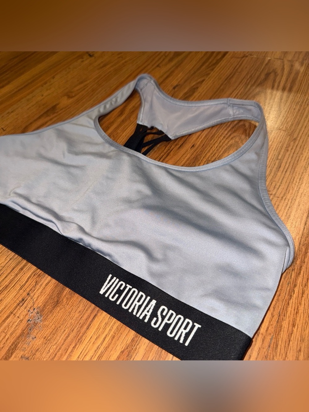Victoria's Secret Light Gray Racerback Sports Bra with Black Band